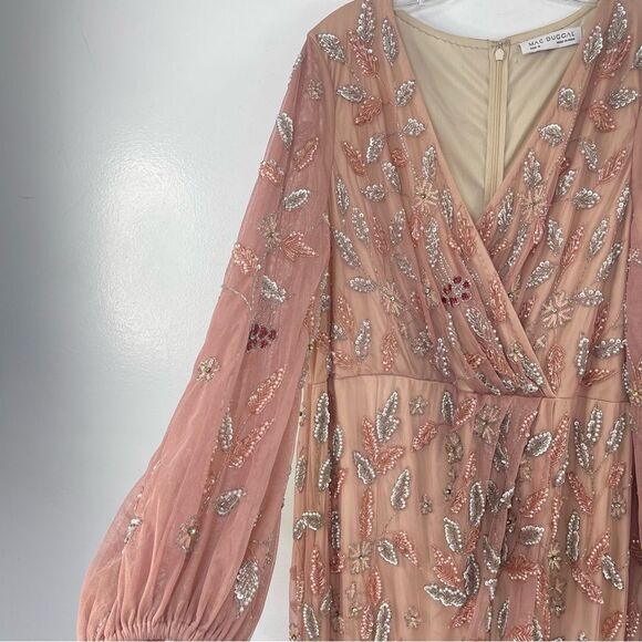 Mac Duggal 93755 Floral Beaded Surplice V-Neck Long Balloon Sleeve Gown, Size 16 - Picture 13 of 16